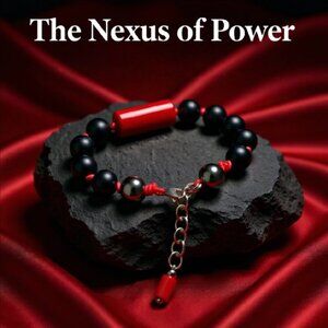 Red & Black Power Bracelet! Professional Wardrobe! Coral Hematite + Stone Beads